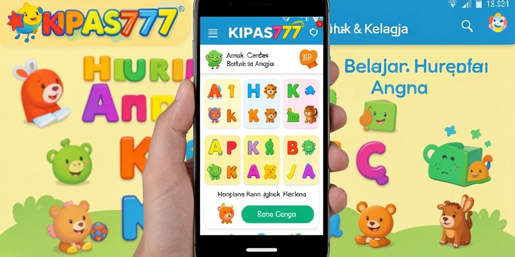 Tampilan antarmuka KIPAS777 yang interaktif untuk belajar huruf dan angka.