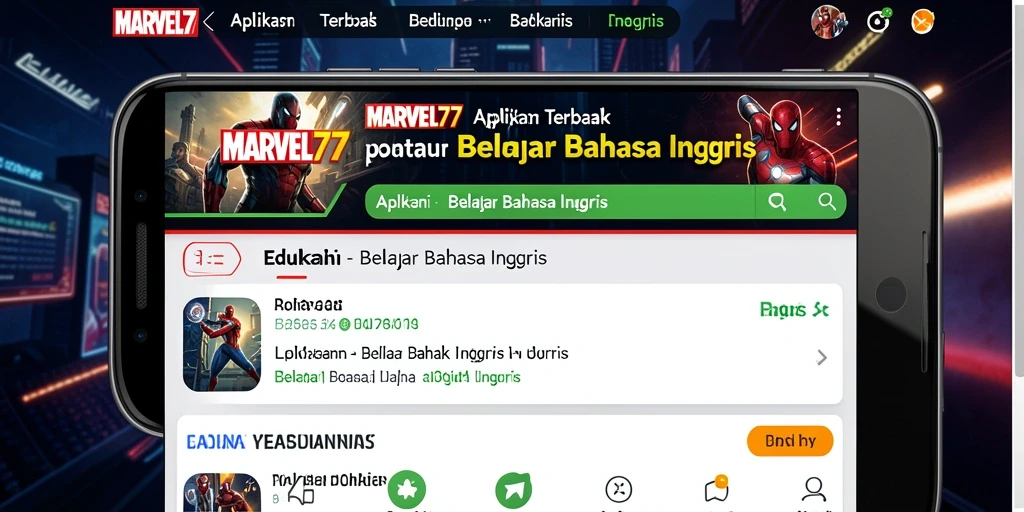 Antarmuka aplikasi MARVEL77 untuk belajar Bahasa Inggris yang interaktif.