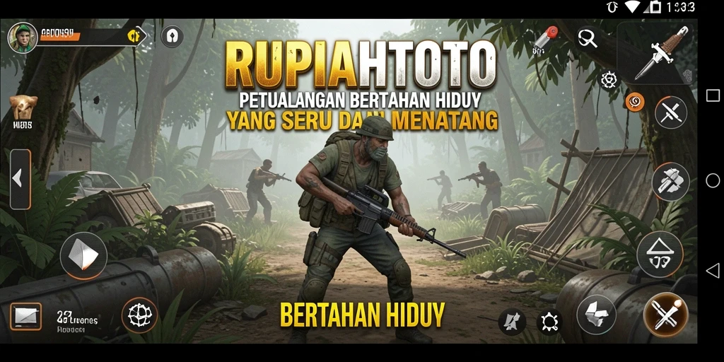 Antarmuka RUPIAHTOTO menunjukkan grafis dan elemen Bertahan Hidup secara detail.