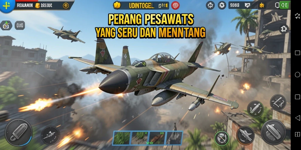 Antarmuka <strong>UDINTOGEL</strong> menampilkan pesawat tempur dalam pertempuran sengit.