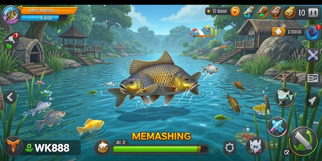 Antarmuka permainan WK888 dengan fitur memancing yang menarik.